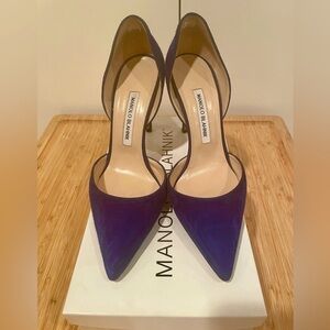 Manolo Blahnik Blue Suede D’Orsay Pumps